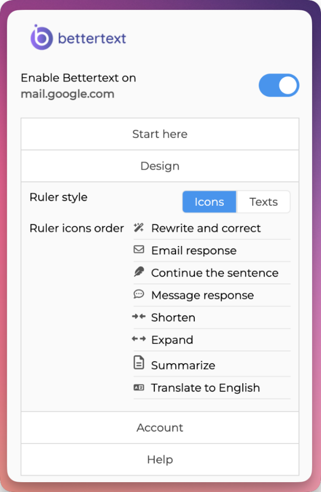 Screenshot from Changing Bettertext Ruler Style: Icons vs. Text
