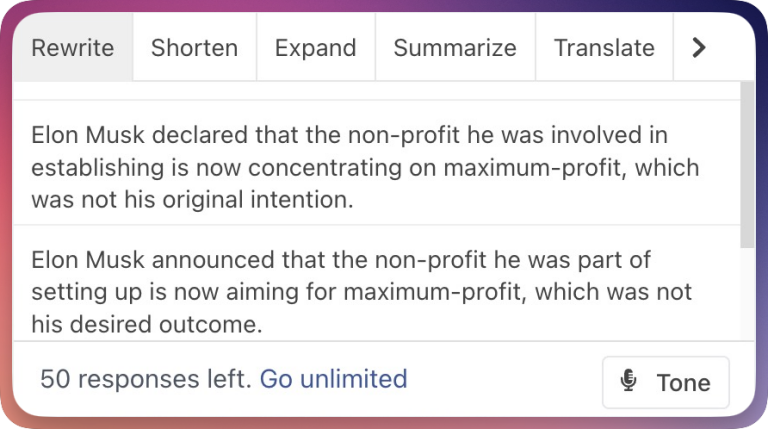 Screenshot from How to Use the Rewrite Function in Bettertext: A Guide and Benefits