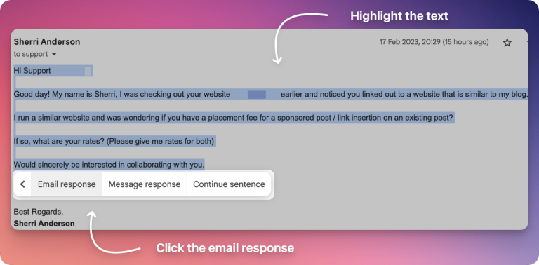 Screenshot from How to Use the Reply to Email Feature in Bettertext: A Guide and Benefits
