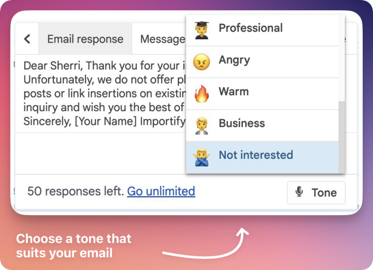 Screenshot from How to Use the Reply to Email Feature in Bettertext: A Guide and Benefits